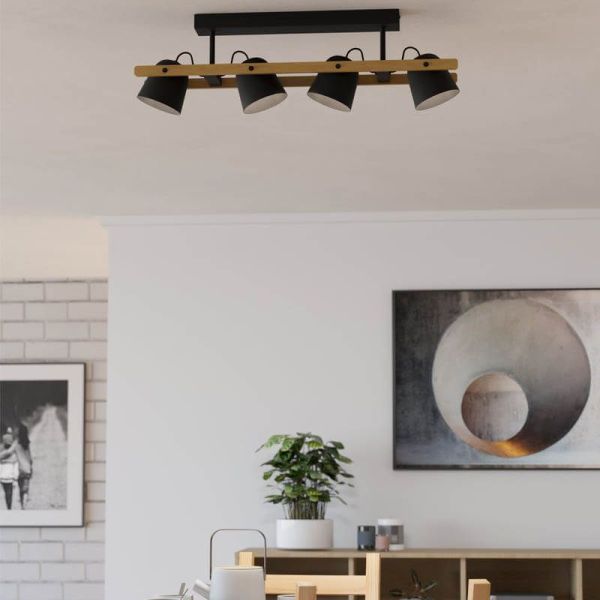 Plafonnier LED industriel connecté à 4 spots Hornwood-Z RGB+TW 2 200Lm | LéonLeds