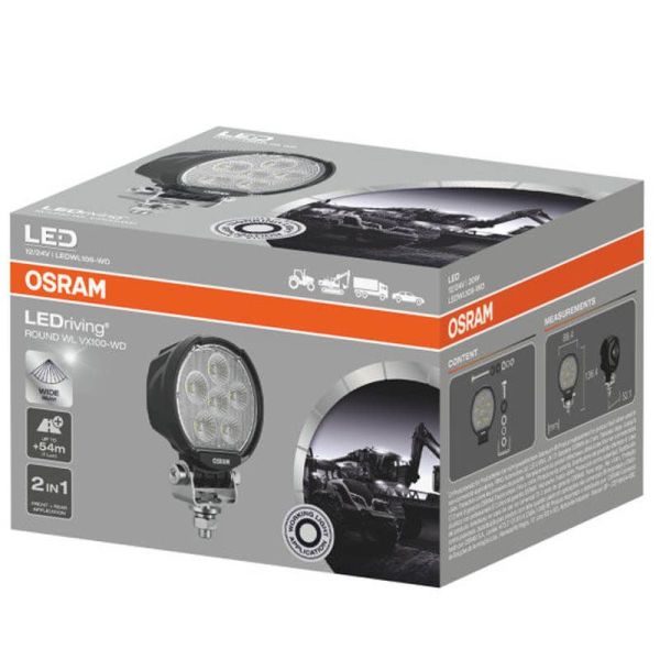 Luz de trabalho LED redonda 2000Lm 20W 12V 24V ECE R10 e ECE R148 VX100-WD LEDWL106-WD Reverso | LeonLeds