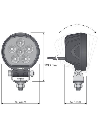 MEdidas Faro de trabajo redondo LED 2000Lm 20W 12V 24V  ECE R10 y ECE R148 VX100-WD LEDWL106-WD Marcha Atrás | LeonLeds