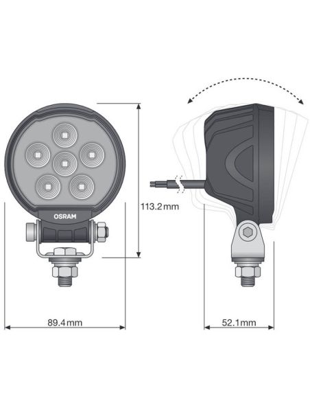 MEdidas Faro de trabajo redondo LED 2000Lm 20W 12V 24V  ECE R10 y ECE R148 VX100-WD LEDWL106-WD Marcha Atrás | LeonLeds