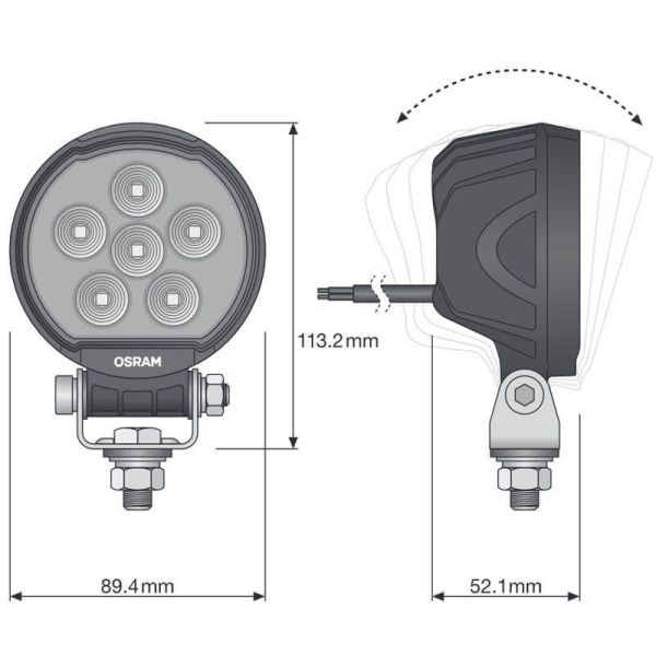 MEdidas Faro de trabajo redondo LED 2000Lm 20W 12V 24V  ECE R10 y ECE R148 VX100-WD LEDWL106-WD Marcha Atrás | LeonLeds