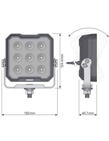 Medidas Faro LED cuadrado potente 3000Lm 30W 12V 24V ECE R10 y ECE R148 VX125-WD LEDWL108-WD Marcha Atras | LeonLeds