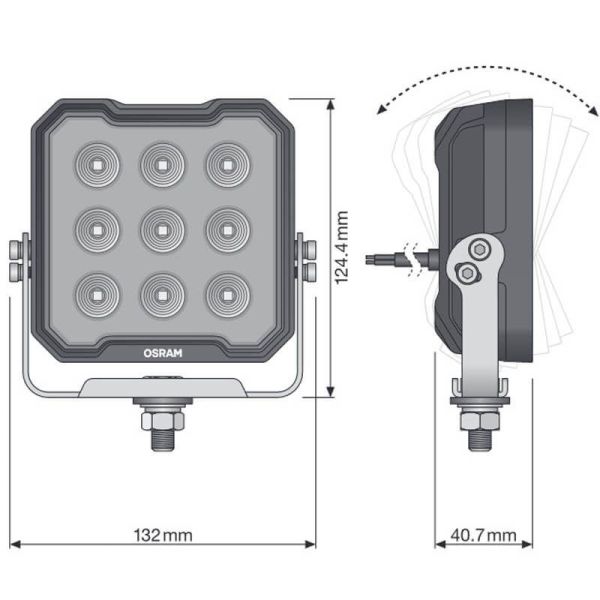 Medidas Faro LED cuadrado potente 3000Lm 30W 12V 24V ECE R10 y ECE R148 VX125-WD LEDWL108-WD Marcha Atras | LeonLeds