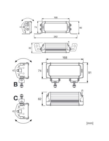 Dimensões Barra LED pequena de longo alcance LEDriving LightBar VX180-SP DR 16,8Cm LEDDL123-SP DR 2.100Lm Osram | LeonLeds
