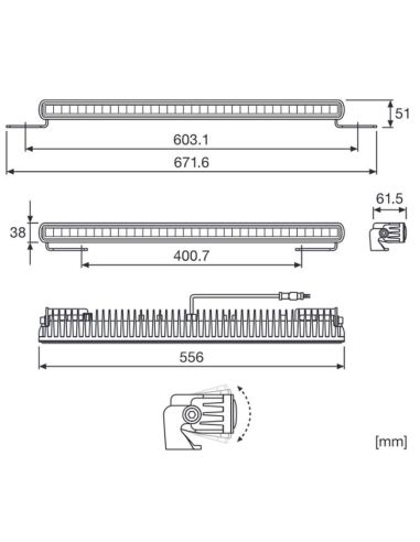 Mesures Barre LED Osram Slim Barre Lumineuse Homologuée SX500 Osram LEDDL107-SP Osram | LéonLeds