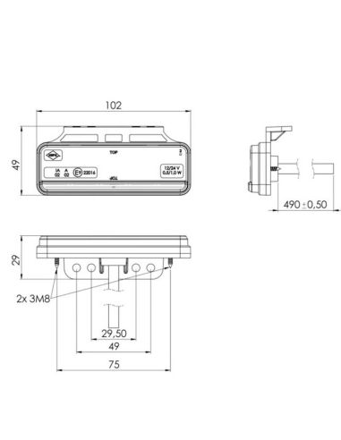 Dimensiones Galibo Lateral LED Neon con intermitente reflecante y luz ambar lateral 12V-24V Horpol | LeonLeds