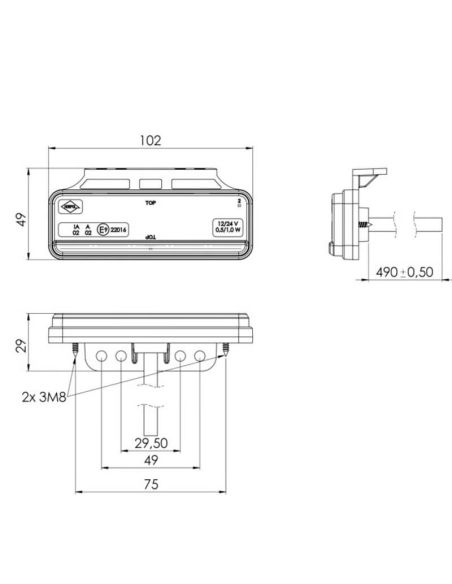 Dimensões Lateral Galibo LED Neon com pisca refletivo e luz lateral âmbar 12V-24V Horpol | LeonLeds