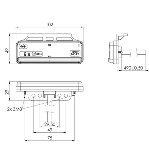 Dimensões Lateral Galibo LED Neon com pisca refletivo e luz lateral âmbar 12V-24V Horpol | LeonLeds