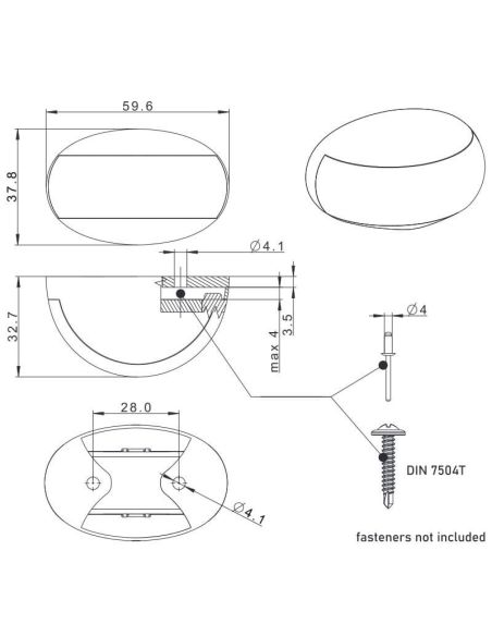 Dimensões Luz LED branca oval FT-067 B LED A R1 SM1 12V - 36V
