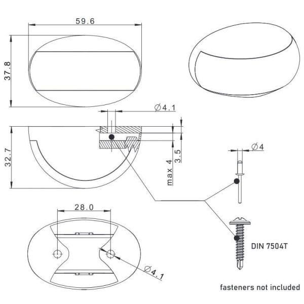 Dimensions Feu LED blanc ovale FT-067 B LED A R1 SM1 12V - 36V