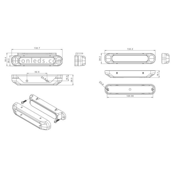 Mesures Barre LED Stroboscope Ambre pour urgence fumée 6 Programmes XA1 NR65 12V-36V FT-200 LED DARK Fristom | LéonLeds