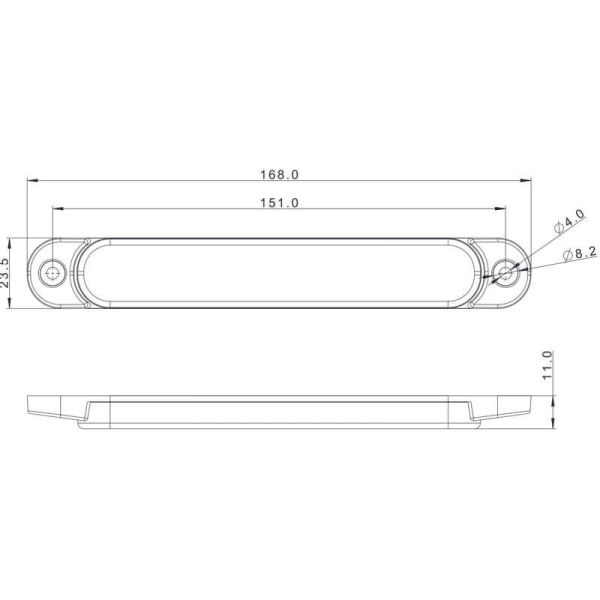 Dimensiones Barra LED de galibo con reflectante Roja FT-065 LED sujección con 2 tornillos A R1 SM1 y IA FT-065 c LED