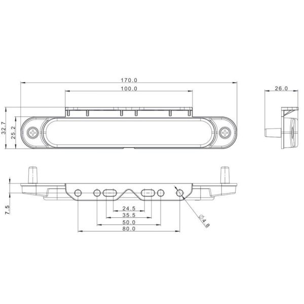 Dimensões Barra de afastamento LED com refletor e suporte FT-065 LED Branco Âmbar e Vermelho A R1 SM1 e IA Fristom | LeonLeds