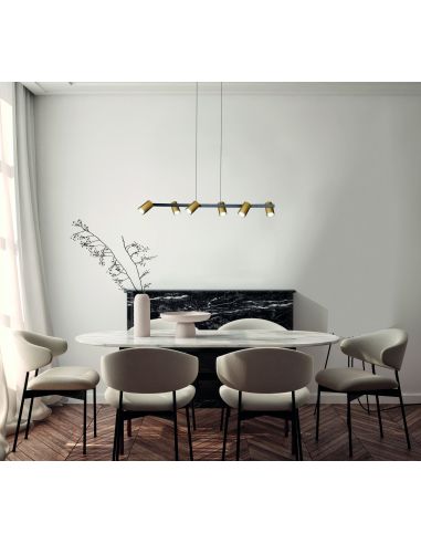 Suspensão regulável SAL 6 luzes preta e dourada IP20, 5,8cm Ø