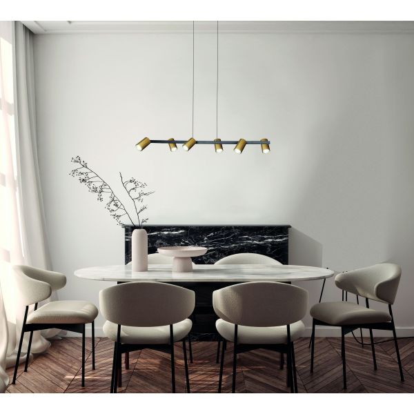 Lámpara colgante regulable SAL 6 Luces negro y Oro IP20, 5,8cm Ø