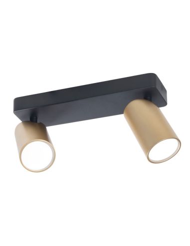 SAL GU10 Fita de Foco de 2 Luzes, Refletor Preto e Dourado