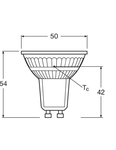 Dimensiones Bombilla LED GU10 4,3W - 50W 36º 350Lm Performance Class PAR16 4099854045660 LedVance | LeonLeds