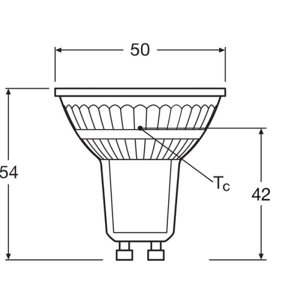 Dimensiones Bombilla LED GU10 4,3W reemplazo 50W con 120º 350Lm Performance Class 220-240V LedVance | LeonLeds