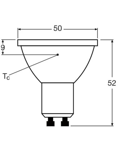 Mesures Ampoule LED GU10 très puissante 9,6W équivalent à 100W à 36º Classe de performance LedVance | LéonLeds