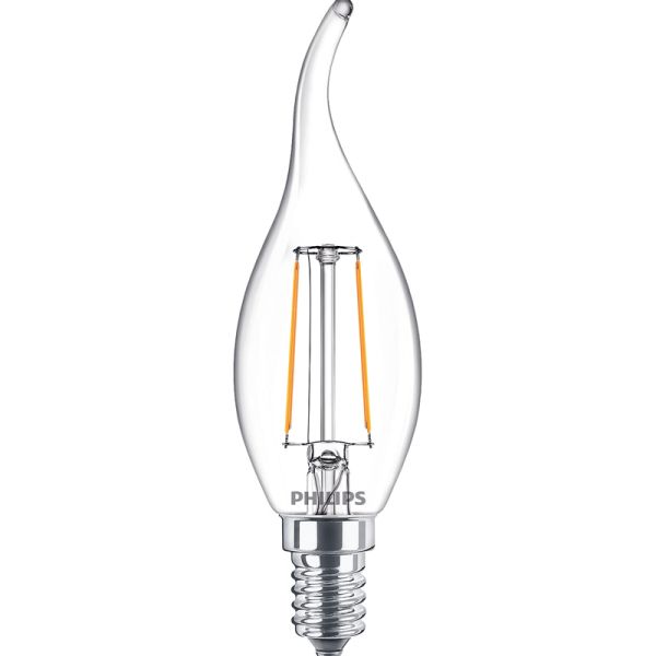 Bombilla LED vela llama E14 BA35 2W - 25W Luz Cálida 2.700K LedCandle CorePro 8719514377592 Philips