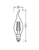 Medidas Bombilla LED llama E14 BA35 4W - 40W Luz Cálida 2.700K Performance Class Classic LedVance | LeonLeds