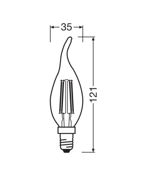 Medidas Bombilla LED llama E14 BA35 4W - 40W Luz Cálida 2.700K Performance Class Classic LedVance | LeonLeds