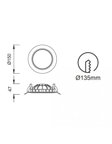 Encastré LED Cabrera 15 cm 12W 3000K blanc mesures