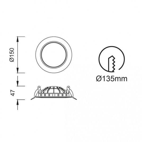 Embutida LED Cabrera 15 cm 12W 3000K branco medidas