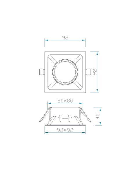 Empotrable cuadrado Comfort GU10 blanco mate 9,2 cm medida