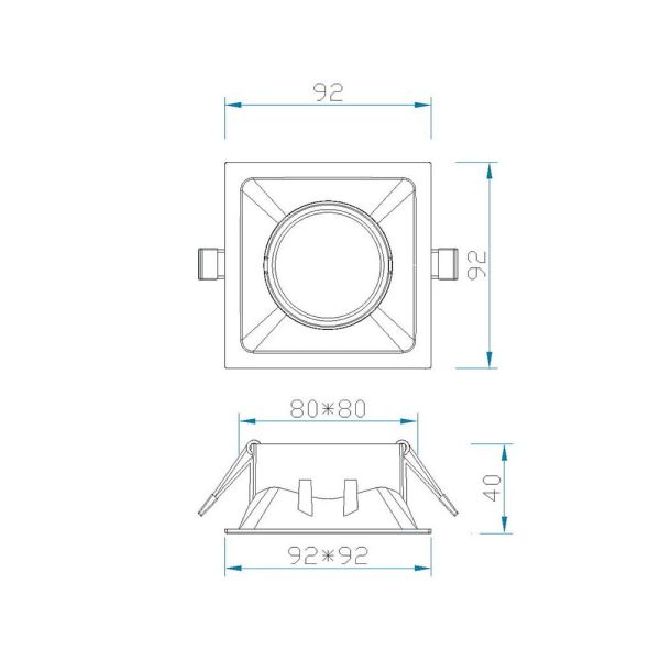 Empotrable cuadrado Comfort GU10 blanco mate 9,2 cm medida