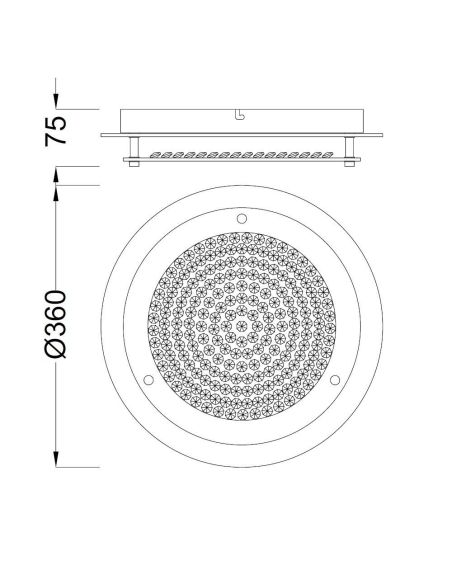 Plafon LED Cristal Espelho Cromado 18W 4000K 36cm medidas