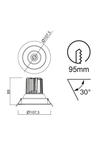 Spot encastrable LED Formentera 3000K ou 4000K mesures 10,75 cm