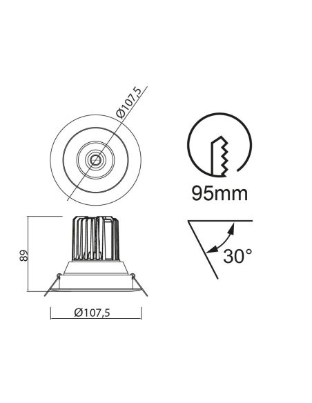 Spot encastrable LED Formentera 3000K ou 4000K mesures 10,75 cm