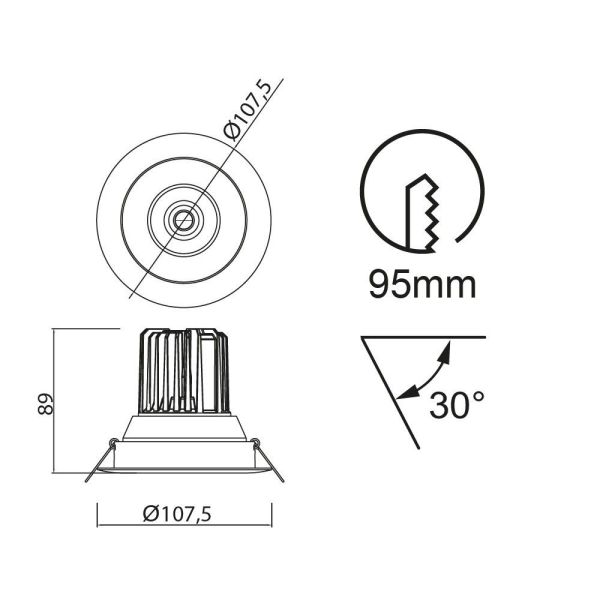 Spot encastrable LED Formentera 3000K ou 4000K mesures 10,75 cm