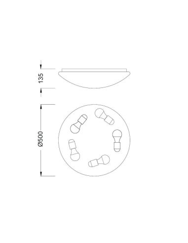 Plafón redondo Zero blanco 5xE27 50cm Ø medidas