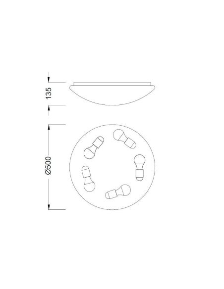 Plafón redondo Zero blanco 5xE27 50cm Ø medidas