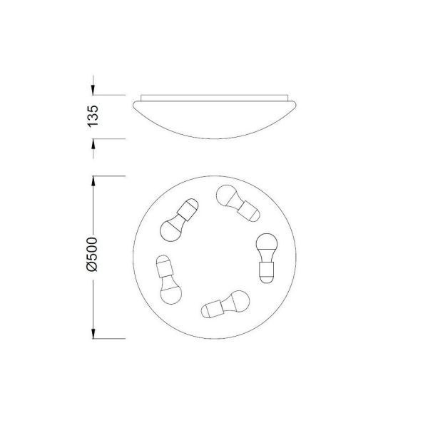 Plafón redondo Zero blanco 5xE27 50cm Ø medidas