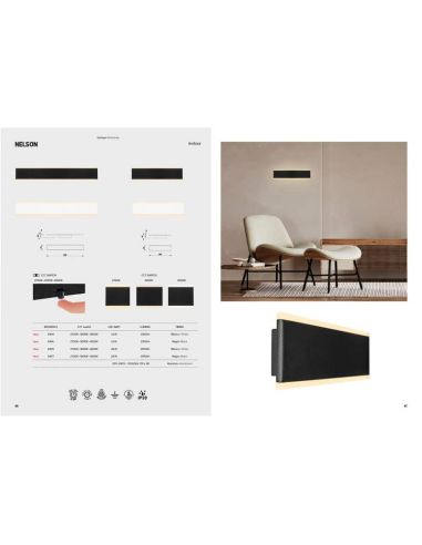 Aplique LED de pared NELSON negro/blanco 16W/24W 2700K-3200K-4000K