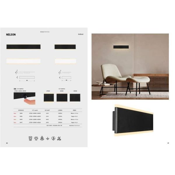 Aplique LED de pared NELSON negro/blanco 16W/24W 2700K-3200K-4000K
