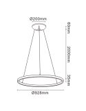 Lámpara de Techo LED Colgante RIUMAR redondo 60+20W 3000K 92,8cm Ø blanco/negro/arena medidas
