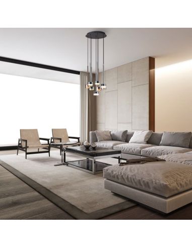 Lámpara Colgante TONIC de 8 Luces en rectangular GX53 cristal multicolor H.200cm Ø47cm ambiente