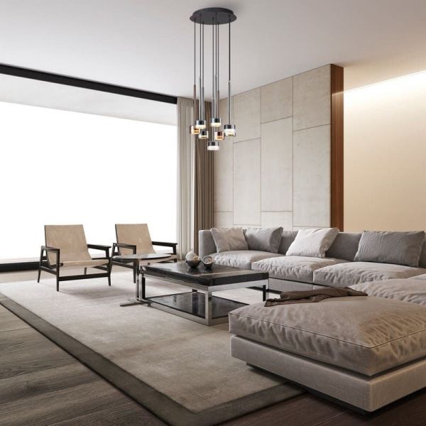 Candeeiro suspenso TONIC com 8 luzes em vidro retangular GX53 multicolorido Alt.200cm Ø47cm atmosfera