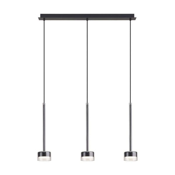 Candeeiro suspenso TONIC com 3 luzes GX53 cristal Alt.200cm I.72cm transparente