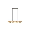 Lámpara de techo LED BELL altura ajustable 4 luces encendidas acabado madera y metal