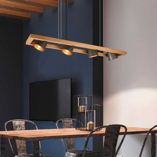 Plafonnier LED BELL hauteur réglable 4 lumières dans un salon photo d'ambiance