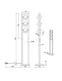 Lámpara de pie LED BELL interruptor pie, metal y madera ficha técnica y medidas