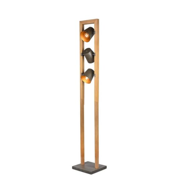 Lámpara de pie LED BELL interruptor pie, metal y madera | LeonLeds