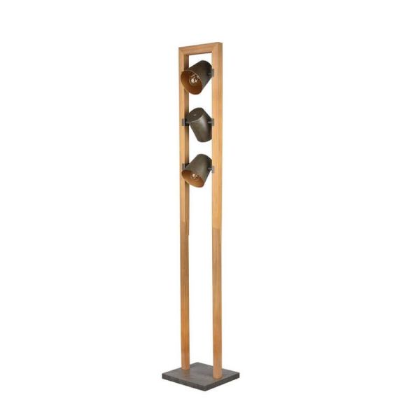 Lámpara de pie LED BELL interruptor pie, metal y madera luces apagadas