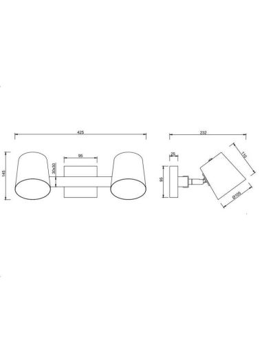 Plafón de techo LED BELL 2 luces, focos orientables ficha técnica y medidas producto