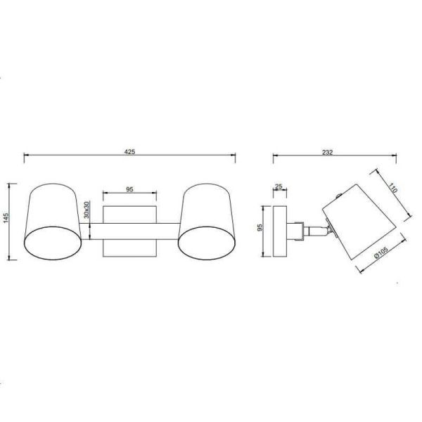 Plafón de techo LED BELL 2 luces, focos orientables ficha técnica y medidas producto